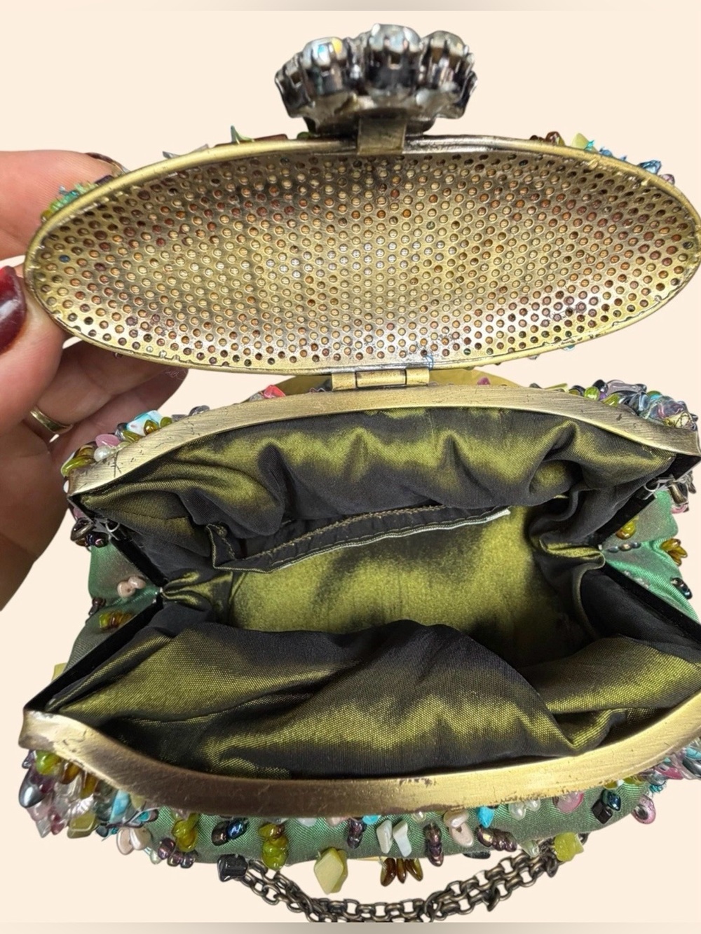 Mary Frances Beaded Purse Sage Green with Pastel Accents, GUC Vintage - Picture 14 of 14